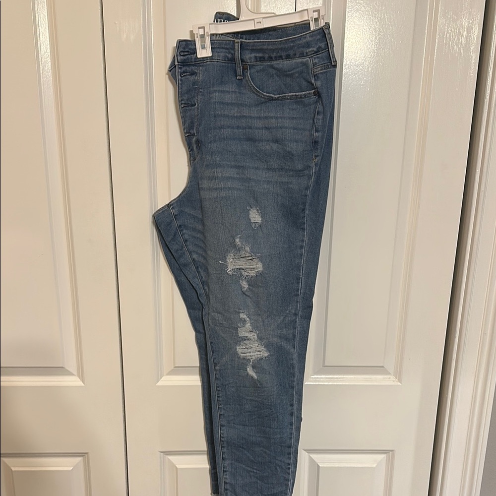 SOLD a.n.a Blue High Rise Skinny Jeans with Distressed Details